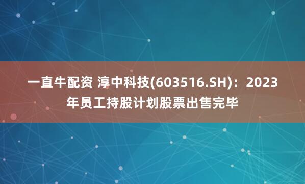 一直牛配资 淳中科技(603516.SH)：2023年员工持股计划股票出售完毕
