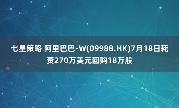 七星策略 阿里巴巴-W(09988.HK)7月18日耗资270万美元回购18万股